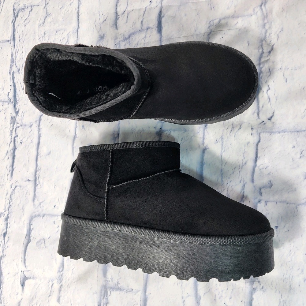 Mudd WOMENS 10 Platform Boots Booties Black Sherpa Lined Cherry 226L Goth Emo
